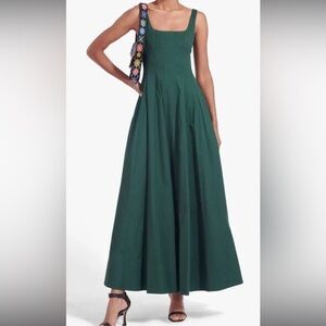 STAUD Green A-Line Maxi Cocktail Dress